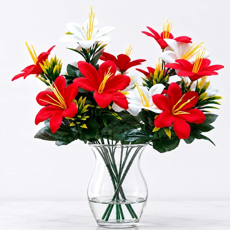 Red n white lily bunch