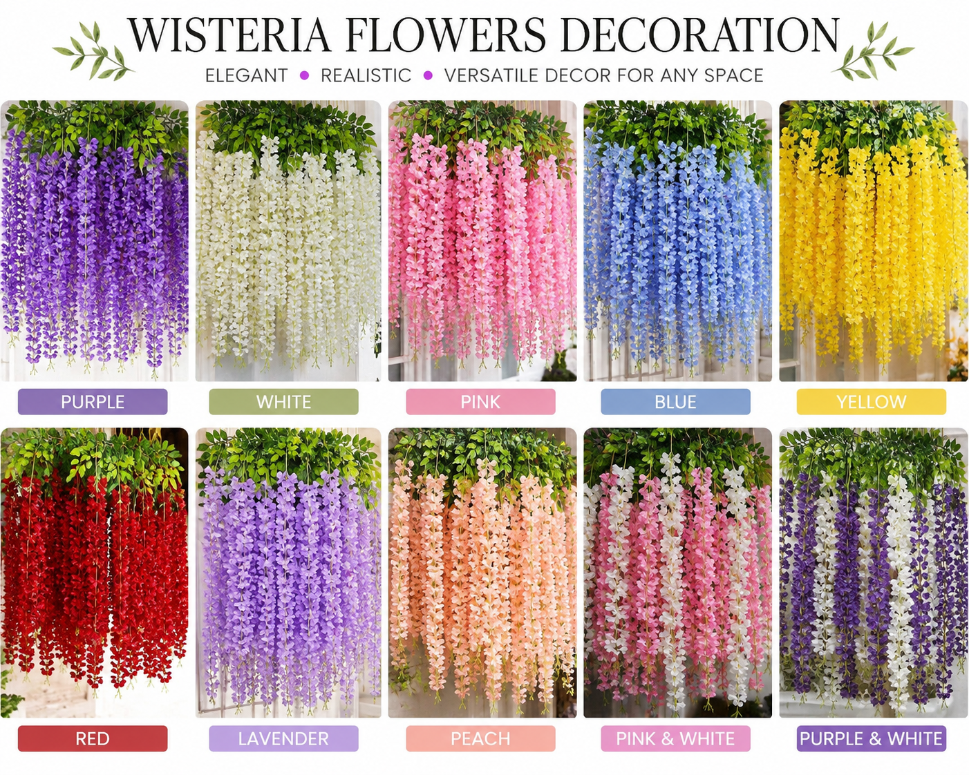 Artificial Hanging Westeria Flower Vine (Multicolors)